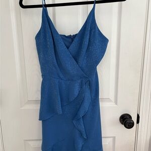 BCBGeneration Blue Floral Jacquard Ruffle Mini Dress